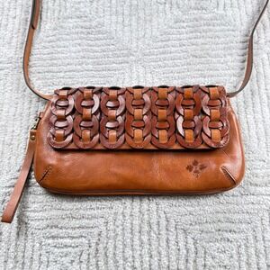 Patricia Nash Crossbody Bag Small Tan Leather Woven Link Boho Clutch Artisan